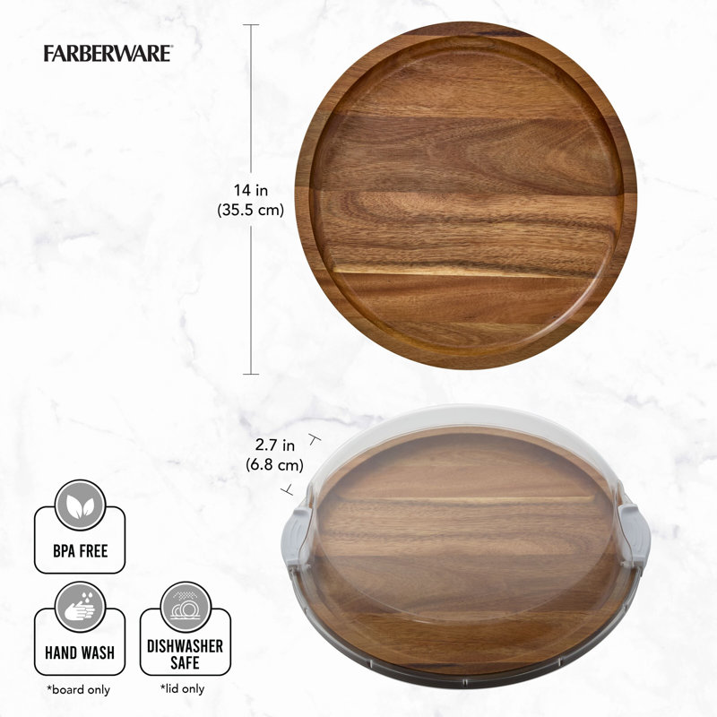 Farberware Build-a-Board Round Acacia Charcuterie Board with Locking Lid