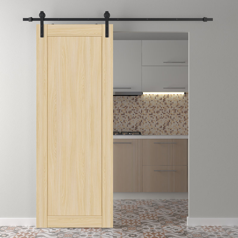Porte de grange coulissante en bois manufacturé 1 panneau avec ensemble de quincaillerie, 27,75 po x 95,24 po