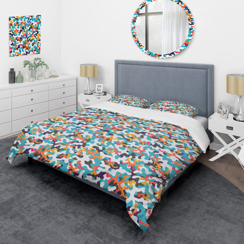 Ensemble de housse de couette en microfibre bleu / jaune / orange 3 pièces