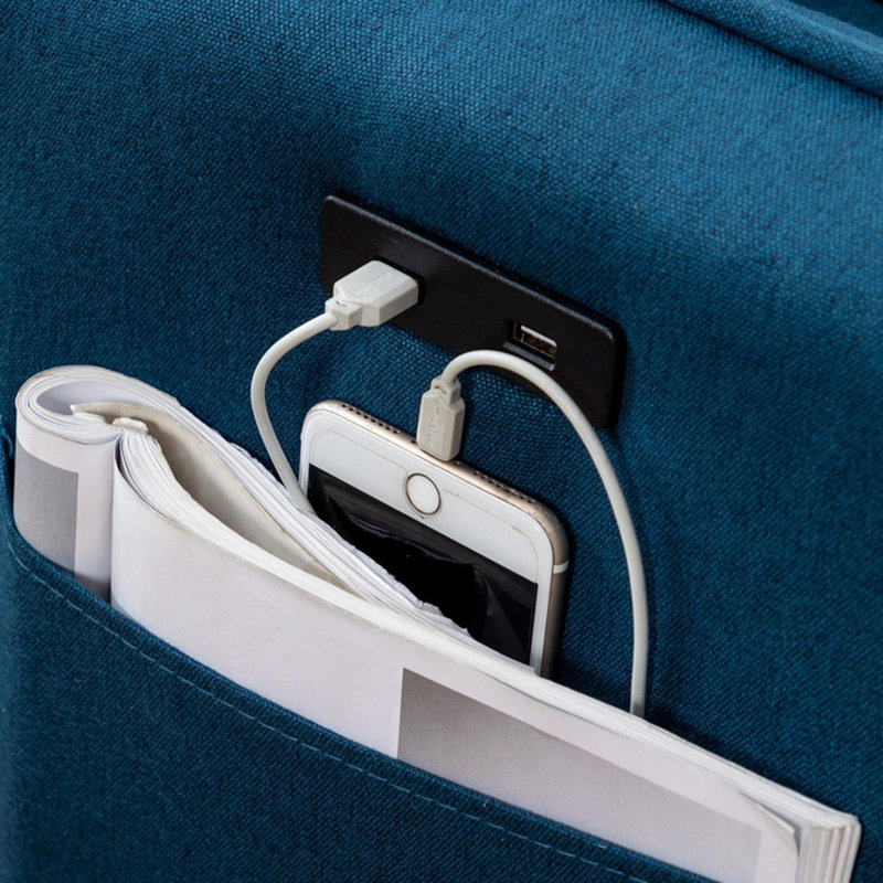 Canapé modulaire avec chargeur USB et coussins, Bleu