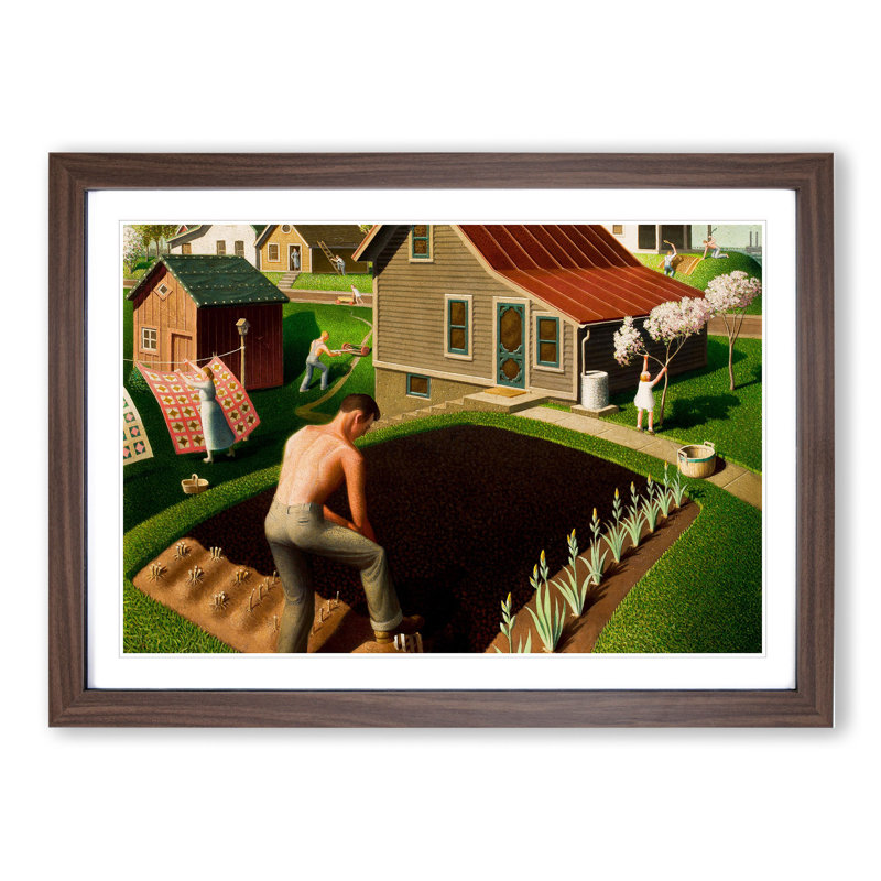 Spring in Town by Grant Wood - Framed Print, 48cm H x 65cm W x 2cm D, Walnut