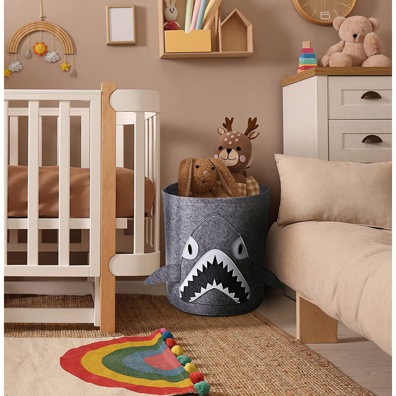 Gray Shark Felt Kids Storage And Laundry Basket 13.78" X 14.57"