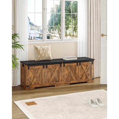59" Storage Chest, Extra Large Storage Trunk with 2 Safety Hinges, Farmhouse Wooden Box Bench, Lift-Top Organizer Chest, Entryway Trunk for Bedroom, Living Room, Brown