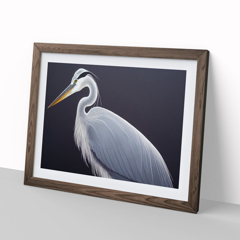 XH1022-4408X Gorgeous Heron Bird 1 Piece Single Picture Frame Wall Art, 34cm H x 46cm W, Walnut