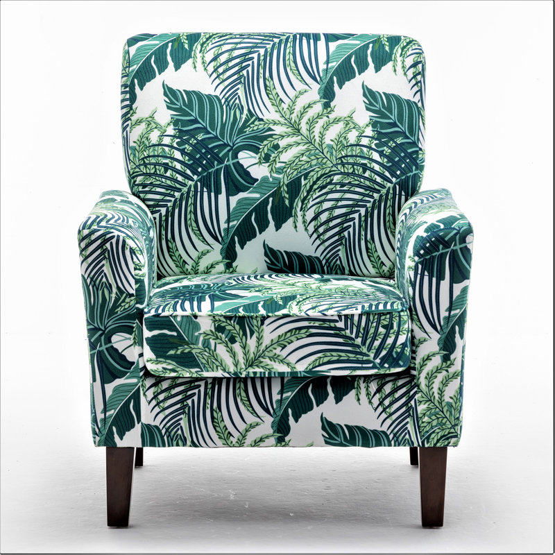 Chaise avec accoudoirs en mélange de polyester multicolore, structure en bois de bouleau massif avec pieds fuselés bruns, chaise d'appoint rembourrée de mousse avec garniture pour le bureau du salon