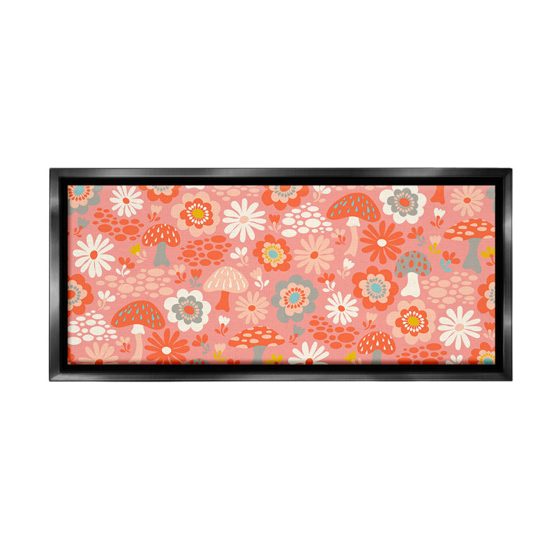 «Groovy Mushroom And Florals» par Carrie Cantwell sur, Cadre flottant noir de jais, H 14 po x l 31 po