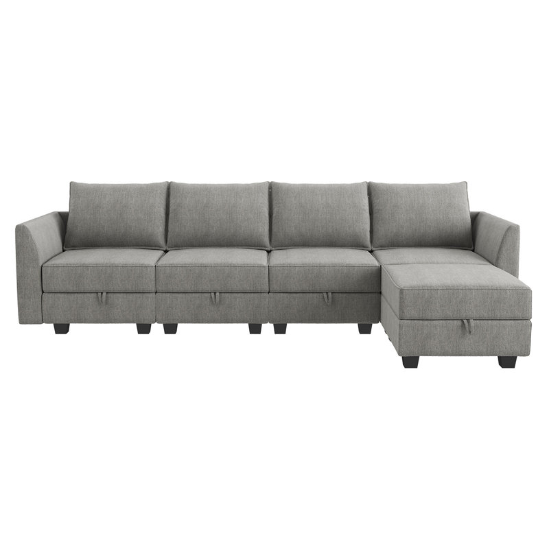 Canapé modulaire réversible en L avec repose-pieds avec rangement Manusite, Gris