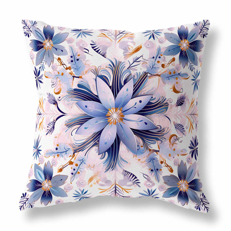 Coussin décoratif réversible intérieur / extérieur Snowy Crest, H 16 po x l 16 po, Bleu / blanc / rose