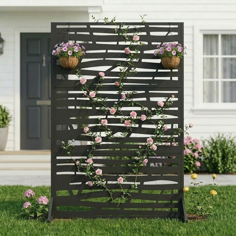 Privacy Screen Metal Fence Panel, Black, 183 cm H x 120 cm W x 40 cm D
