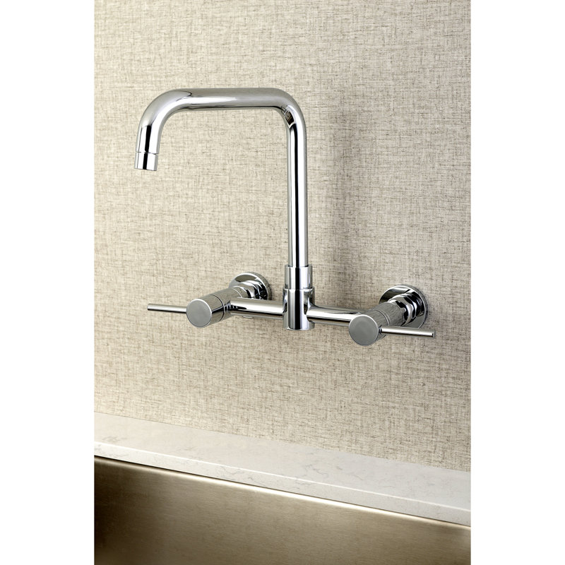 Kingston Brass Concord Double-Handle 2-Hole Wall-Mount Bridge Kitchen Faucet, Polished Chrome