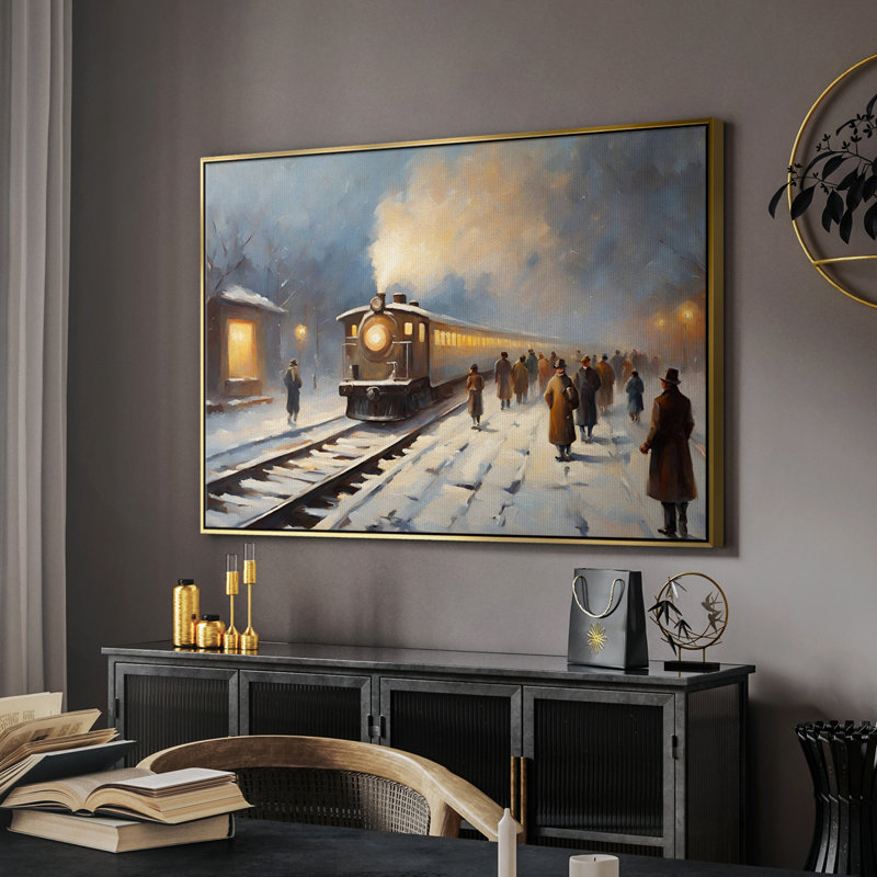 Paysage rétro-CCI, Toile avec cadre flottant or, H 25 po x l 37 po x P 2 po