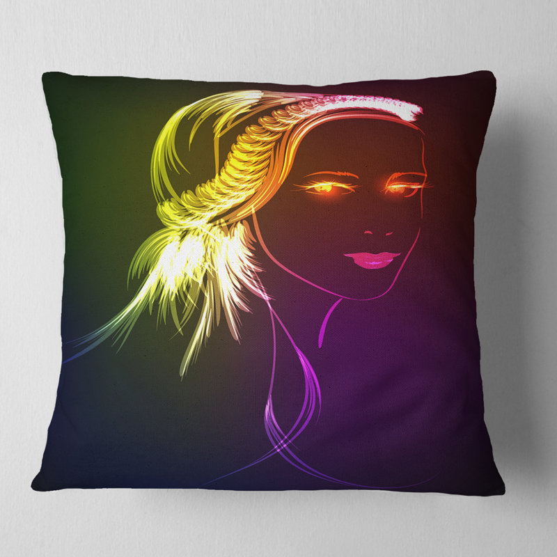 Coussin de la tête de fille éclairante portrait, 16 po x 1 po, Coussin décoratif