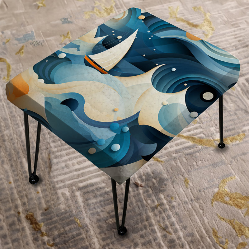 Repose-pieds rectangulaire bleu et blanc Wave