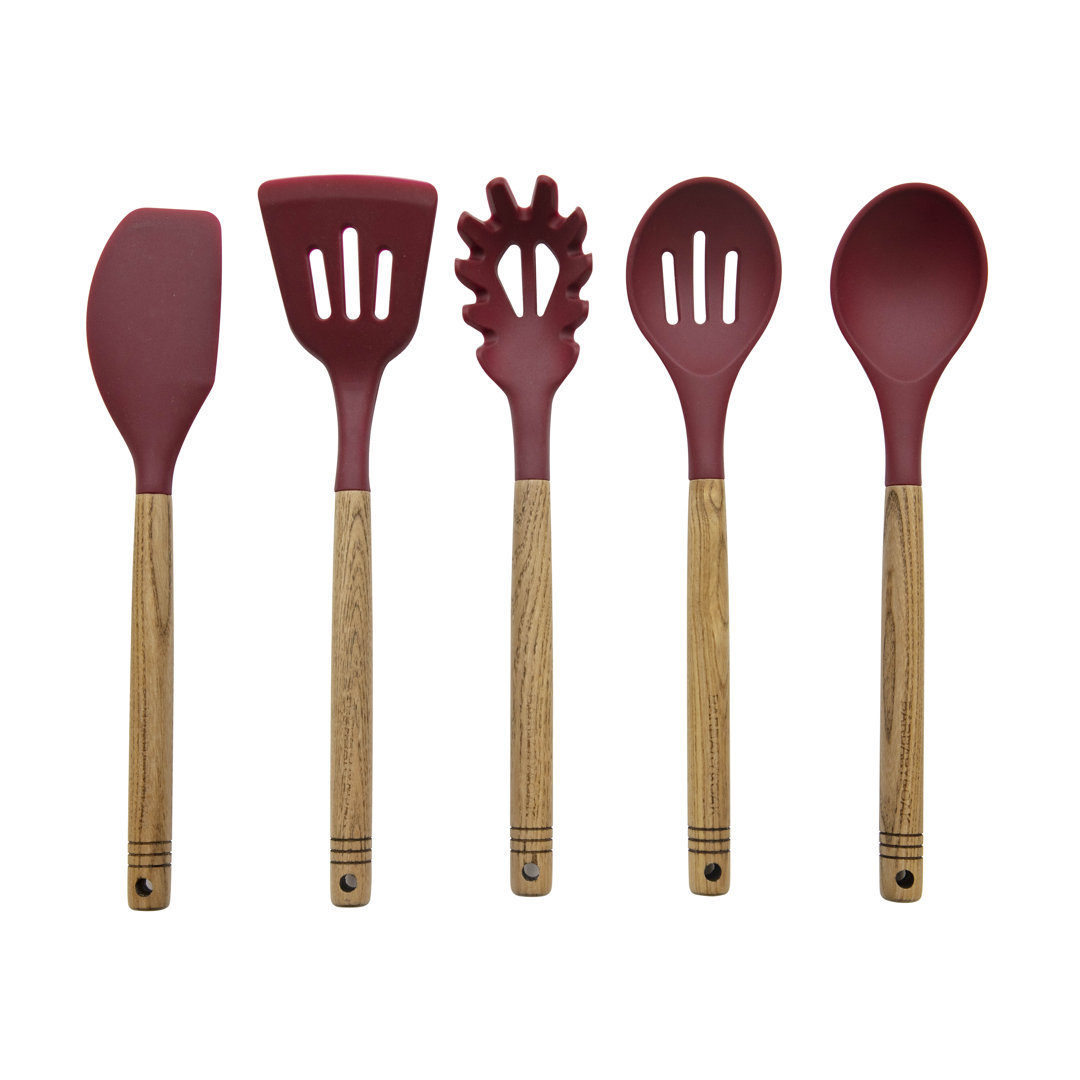 Barbary & Oak BO832234 Foundry 5-Piece Silicone Utensil Set, Ash Wood with Silicone