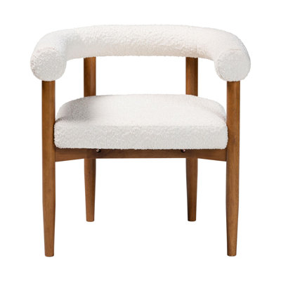 Baxton Studio Caia Boucle Dining Chair – Modern Upholstered Accent Armchair, Cream, Minimalist Design