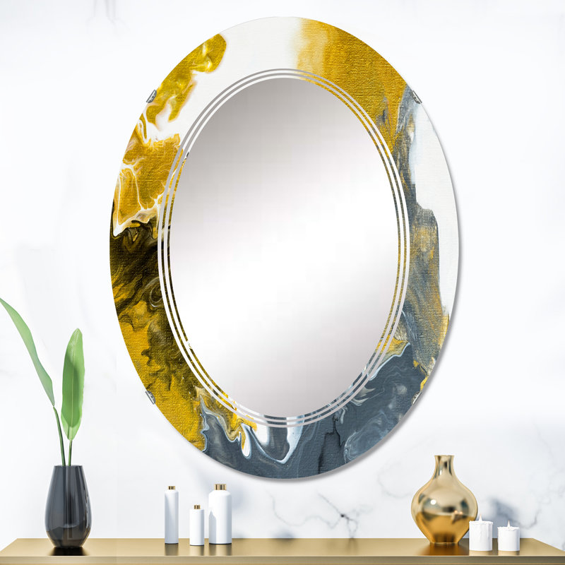 Vert et gris marbre univers - miroir mural moderne ovale, 36 po x 24 po
