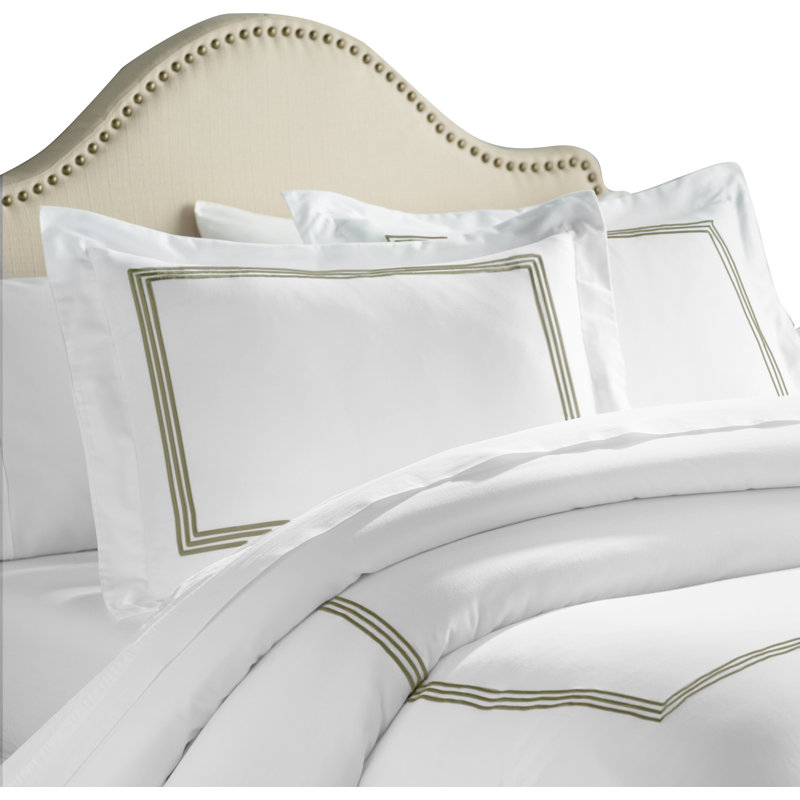 Triple Line Geometric Shapes Duvet Cover, White / Seafoam, Full / Queen Duvet Cover + 2 Standard Shams