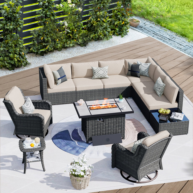 8 - Person Modular Patio Conversation Set with Cushions, Beige