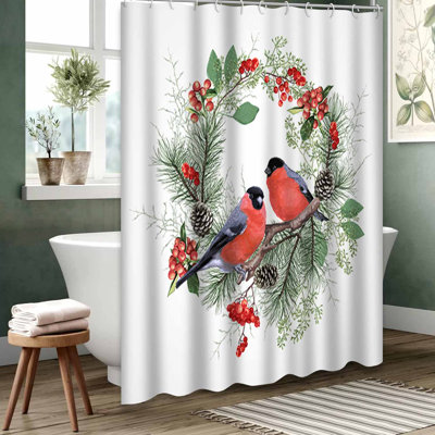 Red Waterproof Shower Curtain, Shower Curtains for Bathroom with 12 Hooks