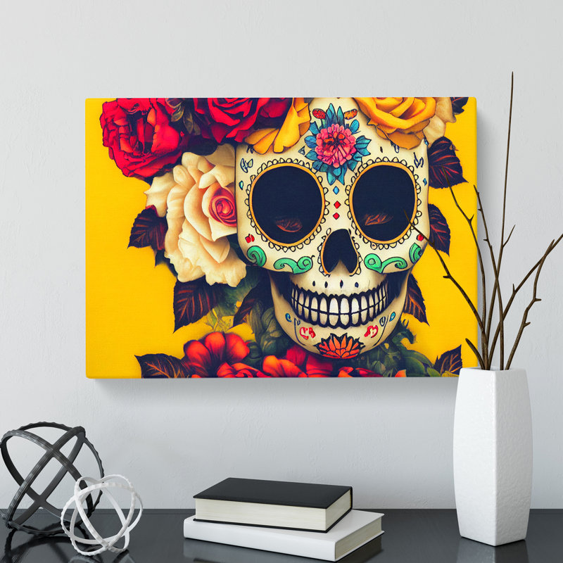 Magnificent Floral Sugar Skull - Wrapped Canvas Print