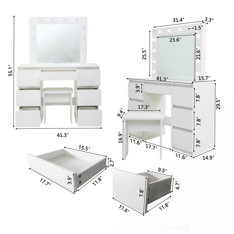 Coiffeuse polyvalente avec miroir et rangement spacieux pour le maquillage et l'organisation