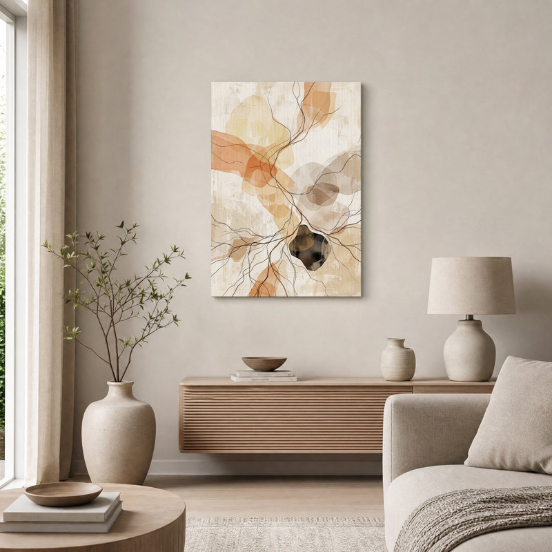 Toile murale aux formes organiques abstraites dans des tons terreux, 24"H x 16"W