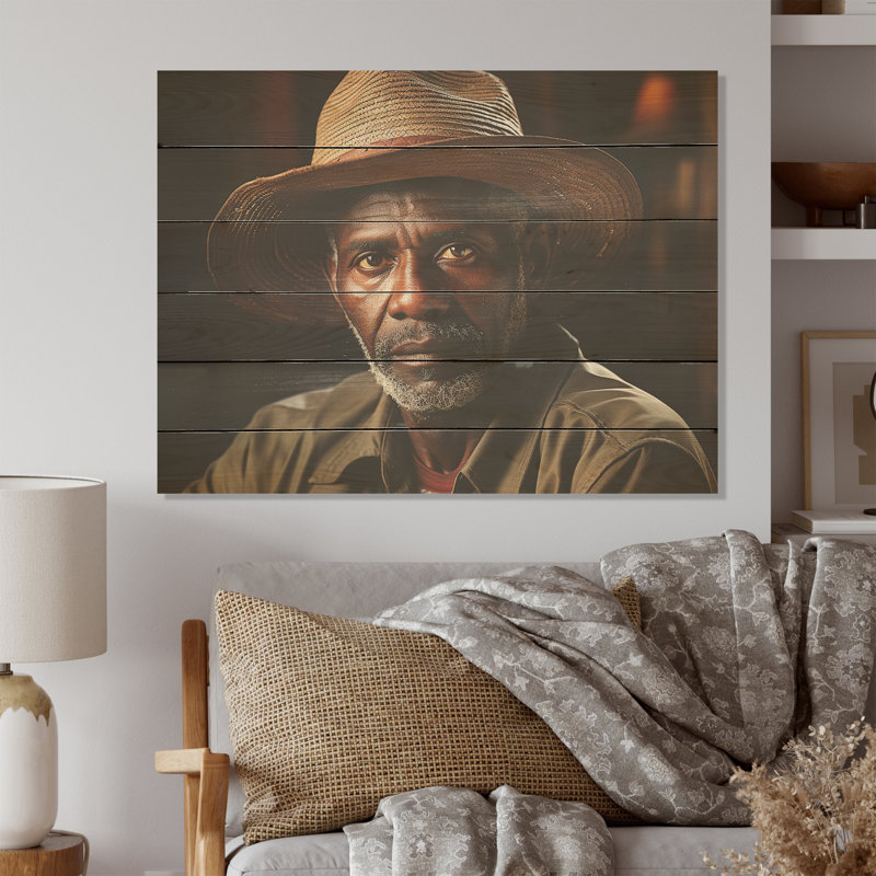 Portrait de fermier cubain - paysage cubain, art mural sur bois de pin naturel, H 30 po x l 40 po
