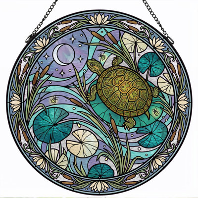 Turtle Pond Stained Glass Window Panel，7.8H