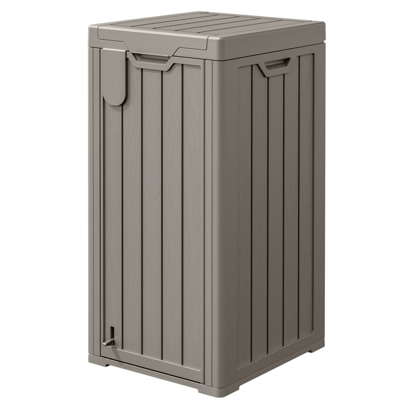 Poubelle extérieure 34 gallons, conception à double accès avec porte avant et porte-étiquette suspendu, Marron clair