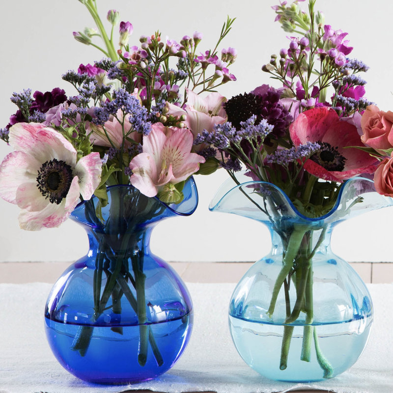 Hibiscus Glass Vase, 5.5" H x 5" W x 5" D - Bud, Cobalt