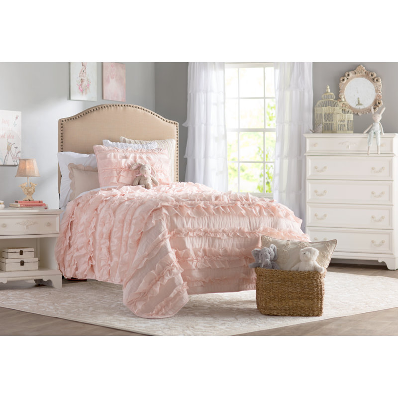 Pink Blush Cotton Twin Reversible Ruffled Quilt Set
