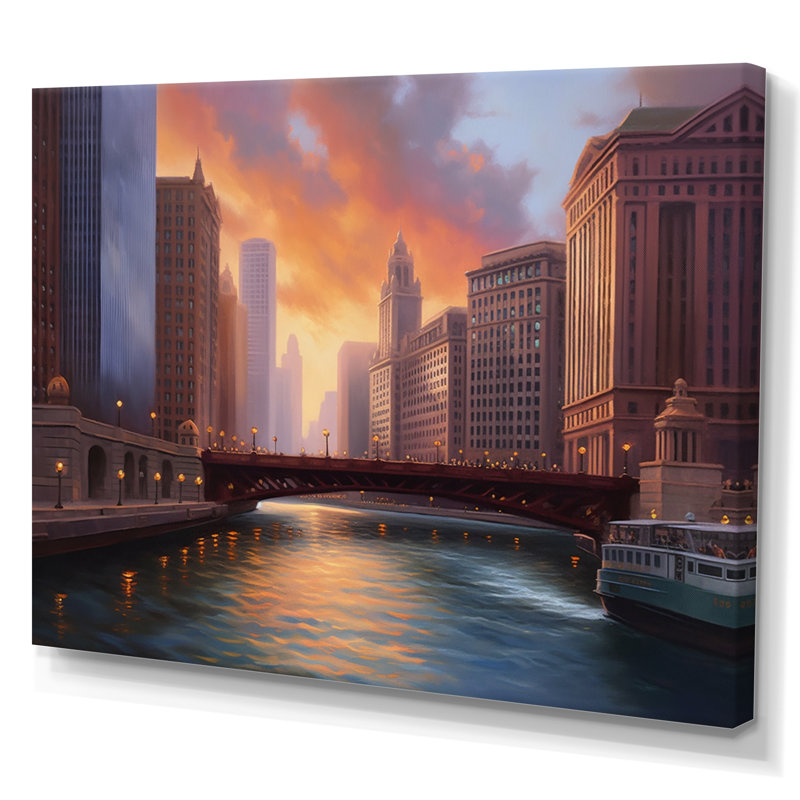 Chicago City Scene I, reproduction d'art sur toile, H 12 po x l 20 po x P 1 po, Toile tendue
