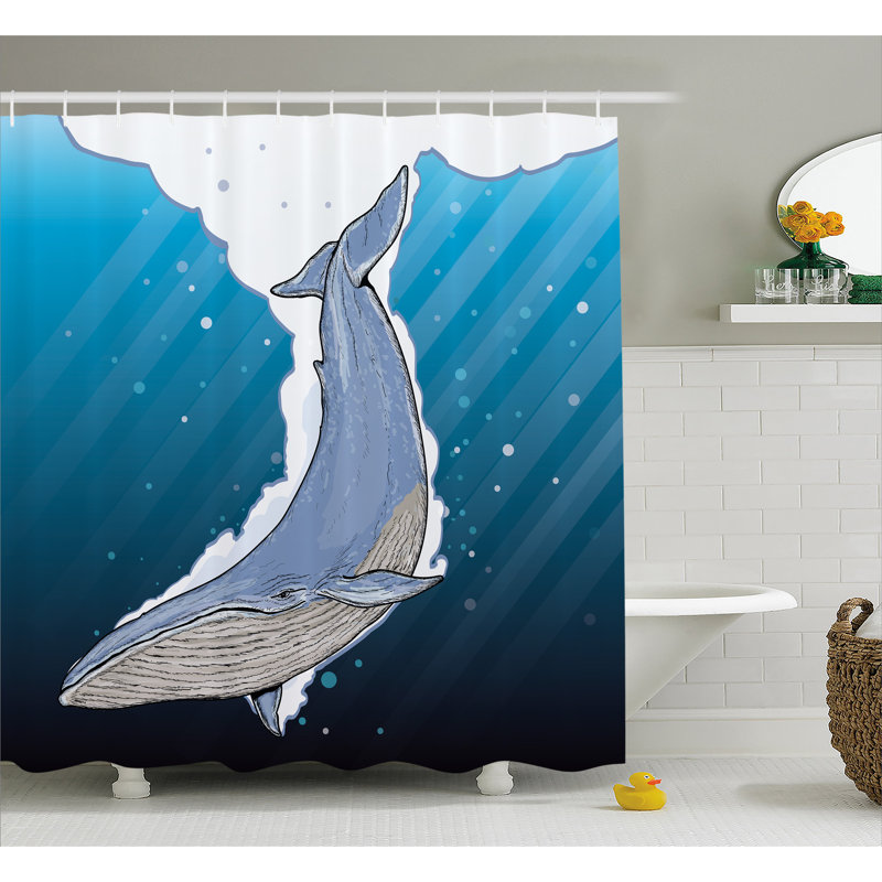Rideau de douche simple à poissons baleines ocean Lottie, l 69 po x L 75 po