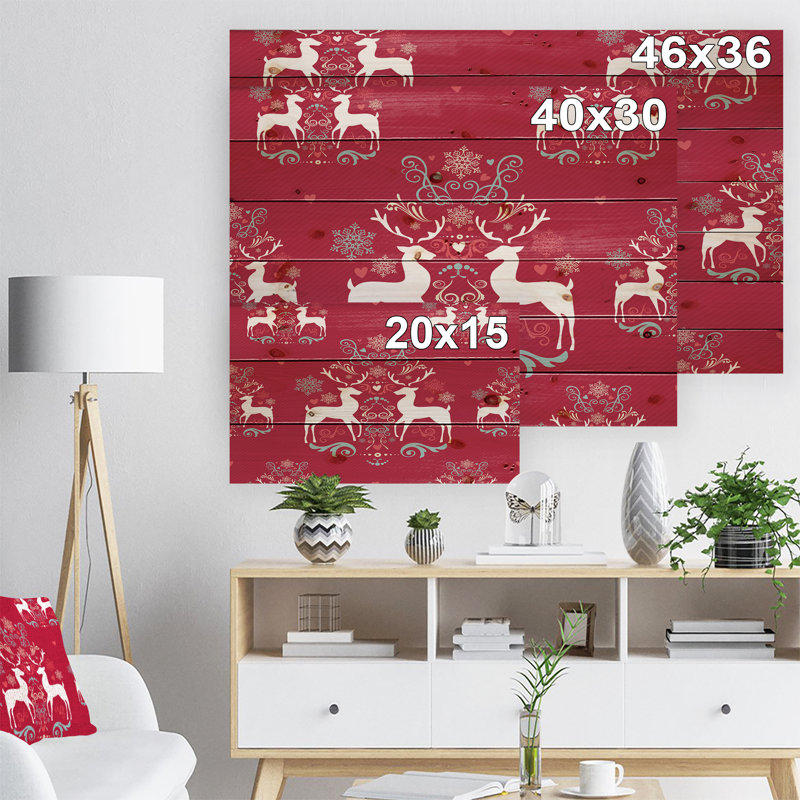 « jolie renne de motif de noël avec flocons de cristal », impression, H 15 po x l 20 po x P 1 po, Bois