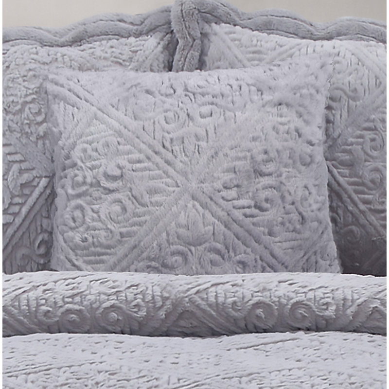 Ensemble de couvre-lit Strawn, Diamant / gris moyen, Couvre-lit très grand + 2 taies décoratives + co