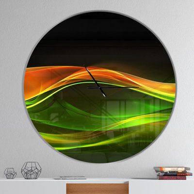 Abstrait vert, jaune et noir en noir - horloge murale moderne