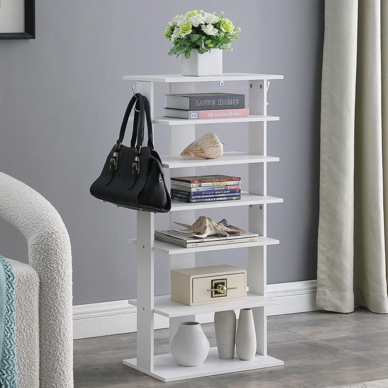 Vertical Shoe Rack,7 Tier Shoe Storage Organizer With Hooks, Entryway Shoe Tower,Vertical Shoe Organizer,Vertical Shoe Organizer,White