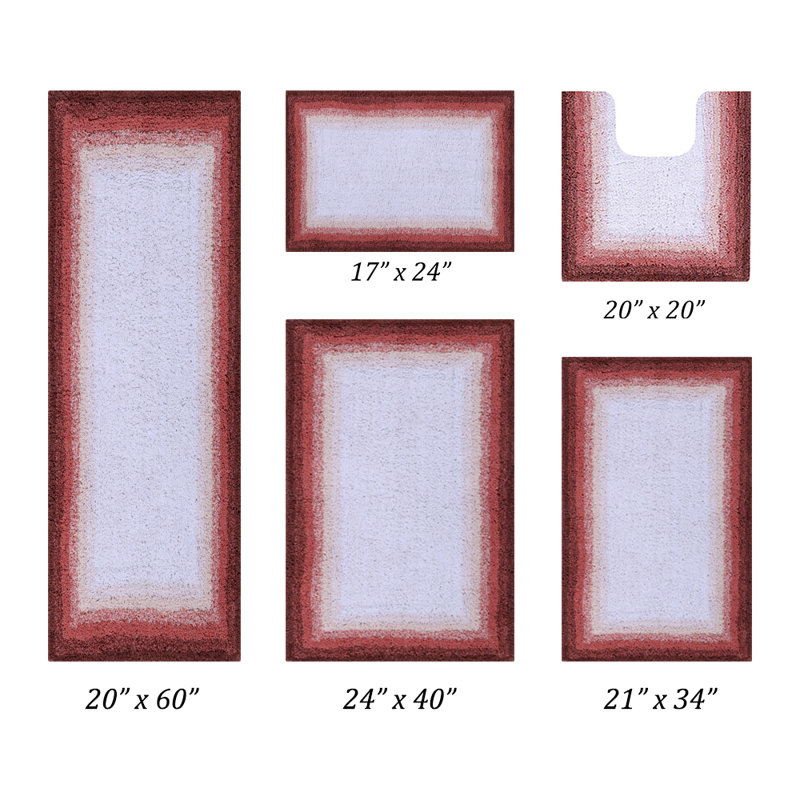 Ensemble de tapis de bain 5 pièces Makaylla 100% coton 1615 g / m², certifié OEKO-TEX®, envers en latex antidérapant, tapis de bain ombrés touffetés moelleux, super absorbant, lavable à la machine, rose