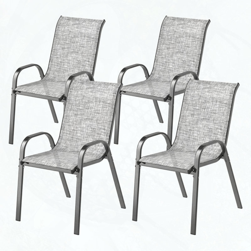 Ensemble de 4 chaises de salle à manger d'extérieur empilables avec filet respirant, Gris / Noir