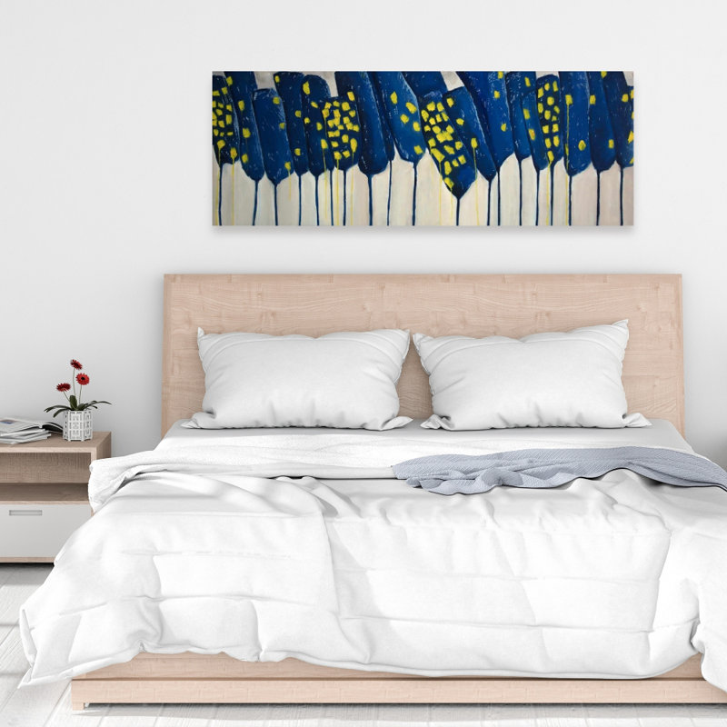 Abstrait fleurs bleues sur toile - Art contemporain de décoration intérieure