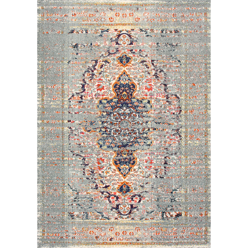 Tapis performance persan gris délavé tissé à la machine Chiasson, Rectangle 5 pi 3 po x 7 pi 7 po