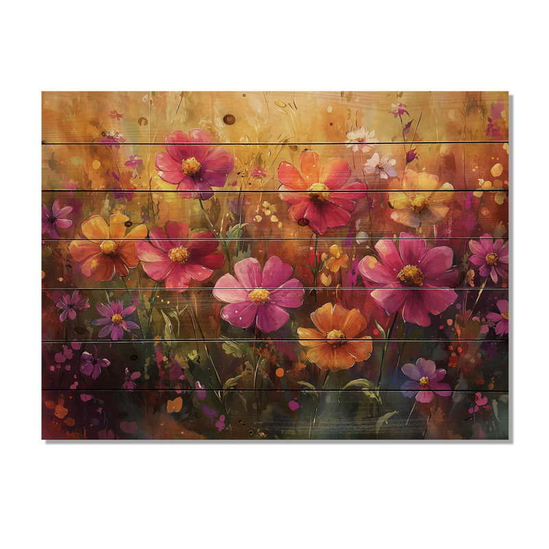 Couleurs vives fleurs sauvages Modern Art II - décoration murale en bois fleurs sauvages - sur bois de pin naturel