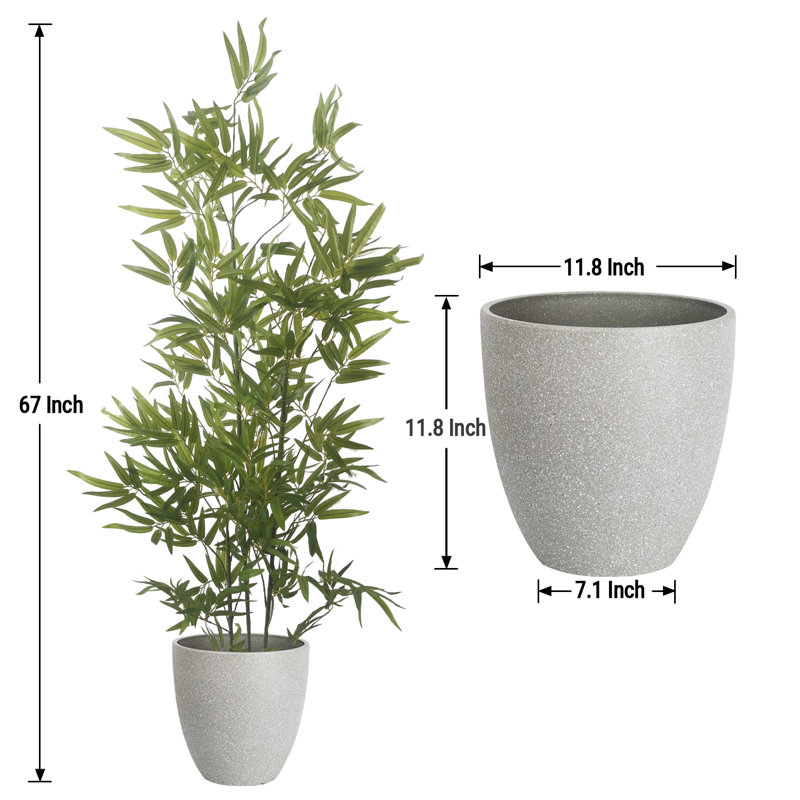 Pots ronds en bambou artificiel et résine avec plateau, Gris, H 15,75 po x l 59,06 po x P 15,75 po