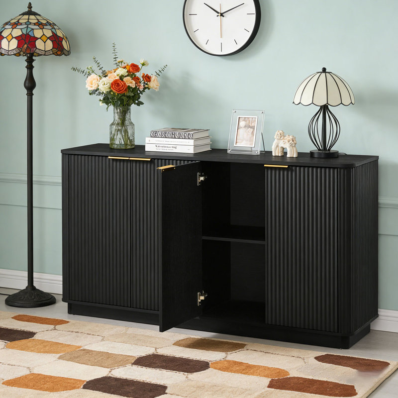 Buffet 63 "à rayures verticales avec rangement, Noir