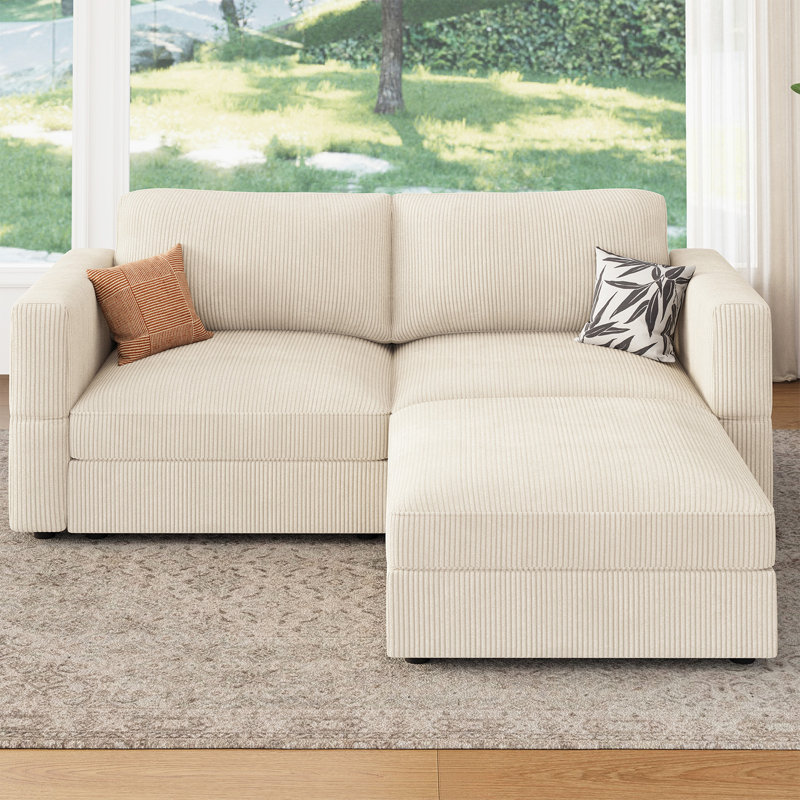 Bouley 82.6'' W L-Shaped Corduroy Modular Sectional, Beige Corduroy