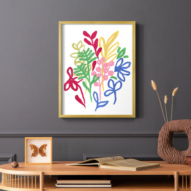 Bold Brushstroke Blooms II Framed Print - Solid Wood, Gold, 10" H x 8" W