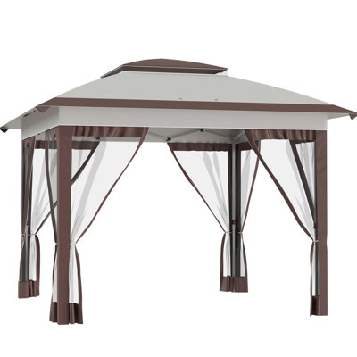 Outsunny 12' x 12' Pop Up Canopy Tent with Netting and Carry Bag, Instant Sun Shelter with 137 sq.ft Shade, Tents for Parties, Height Adjustable, for Outdoor, Garden, Patio, Beige and Brown