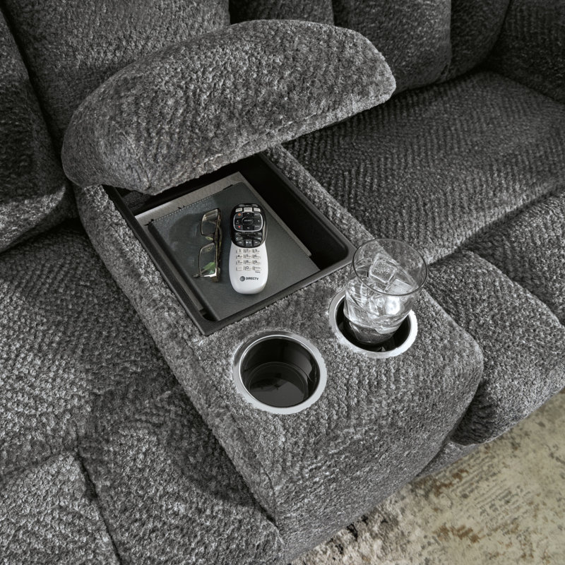 Senita Reclining Loveseat With Console, Gray Polyester