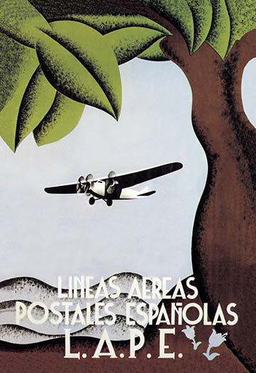 « lape-espagnol postal airlines », affiche rétro, H 66 po x l 44 po x P 1,5 po