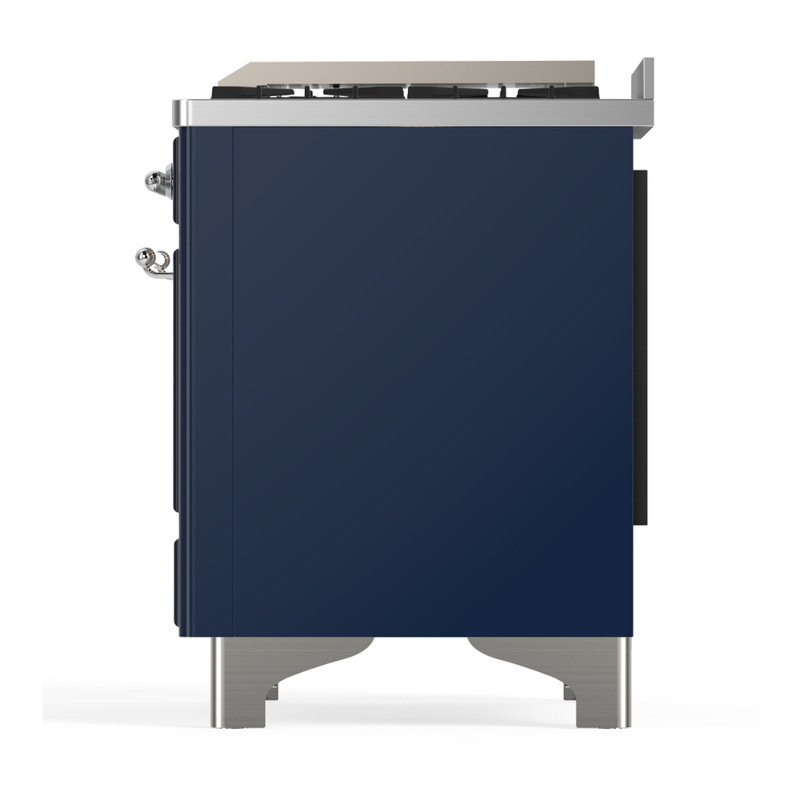 Majestic III Series 36 Inch Dual Fuel Range with 6 Sealed Burners, Griddle, in Glossy Black (Natural Gas, Brass Trim), Chrome